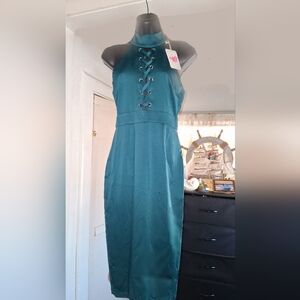 Teal Halter Dress Front Cross Lacings